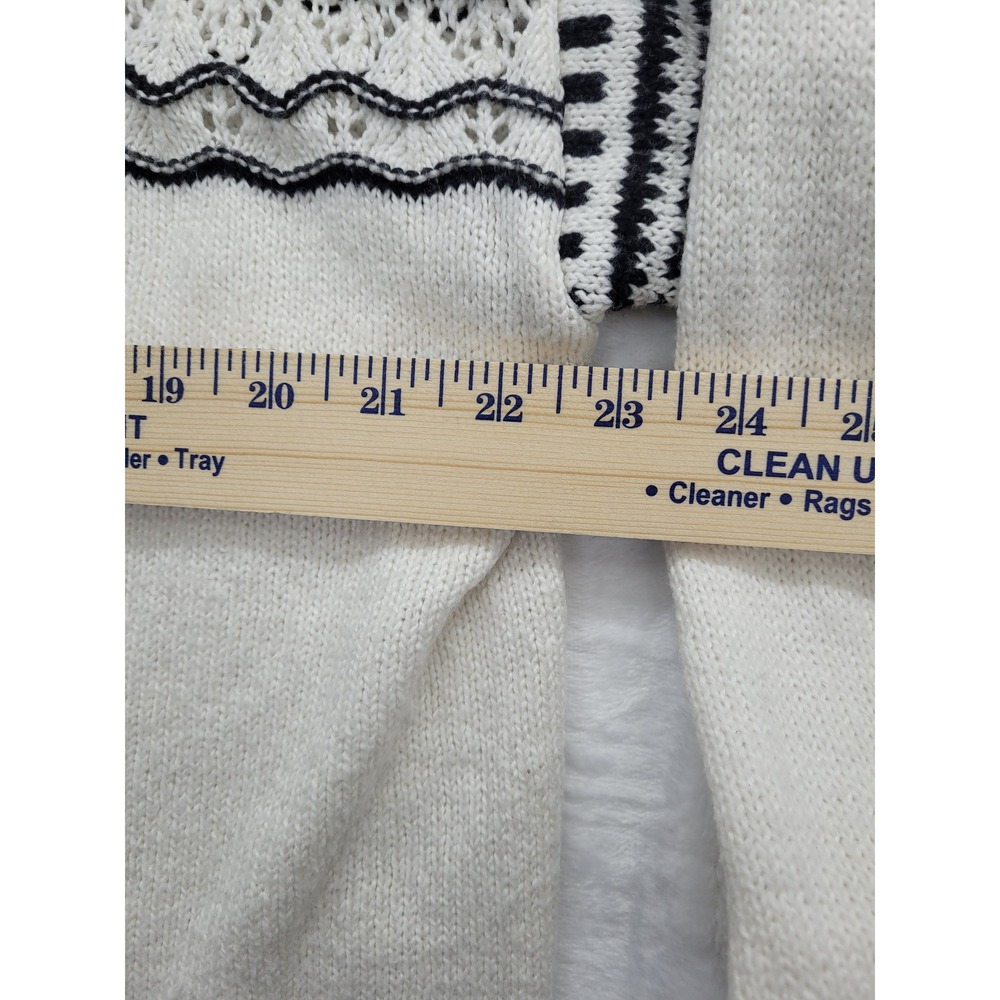 Chico's Cardigan Women Size Large White Black Open Front Fair Isle Pointelle - Picture 4 of 8